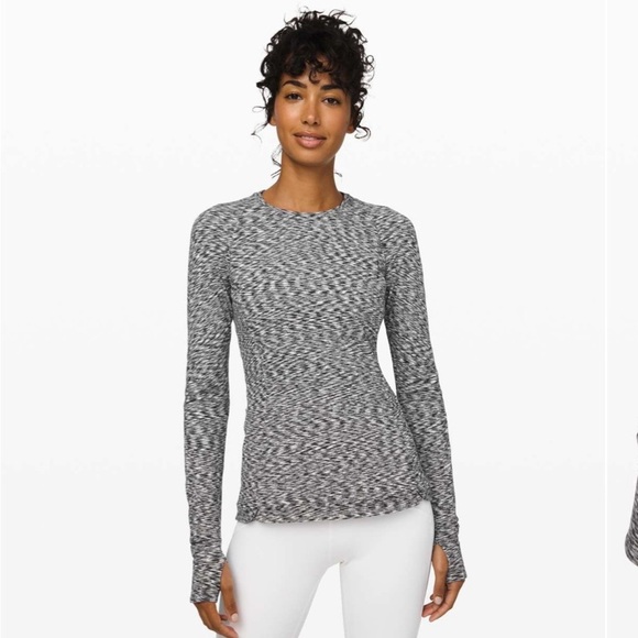 Lululemon Runderful Long Sleeve Spaced Out Space Dye Black White Thumb Hole Sz 6 - Picture 1 of 13